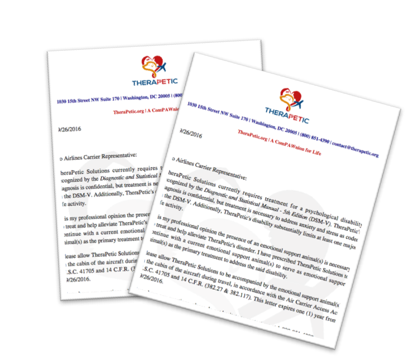 Emotional Support Animal ESA Letters for Airline House Property Apartment